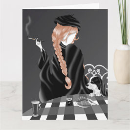 Hond & Dame bij café Bruin haar wenskaart Kaart