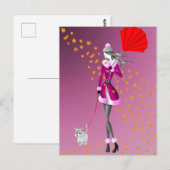 Hond & Dame Herfstbladeren Roze Ansichtkaart Briefkaart (Voorkant / Achterkant)