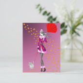 Hond & Dame Herfstbladeren Roze Briefkaart (Staand voorkant)