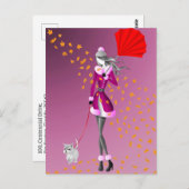 Hond & Dame Herfstbladeren Roze Briefkaart (Voorkant / Achterkant)