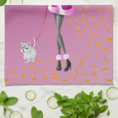 Hond & Dame Herfstbladeren Roze Theedoek (Gevouwen)