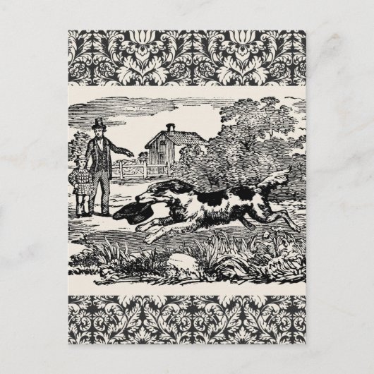 Hond die antiek huisdier art Victoriaans illustrat Briefkaart (Voorkant)