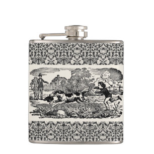 Hond die antiek huisdier art Victoriaans illustrat Heupfles