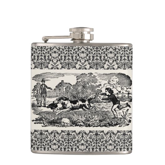 Hond die antiek huisdier art Victoriaans illustrat Heupfles (Voorkant)