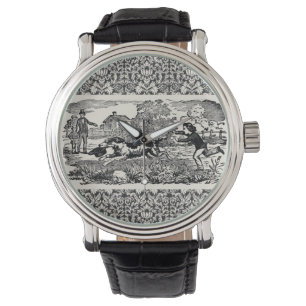 Hond die antiek huisdier art Victoriaans illustrat Horloge