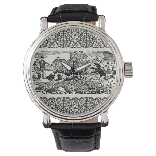Hond die antiek huisdier art Victoriaans illustrat Horloge (Voorkant)