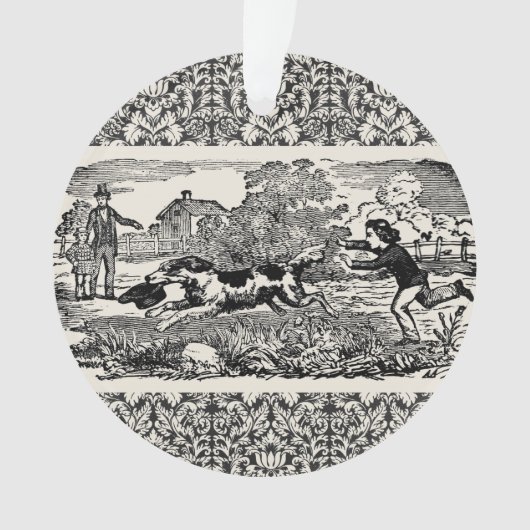 Hond die antiek huisdier art Victoriaans illustrat Ornament (voorkant)