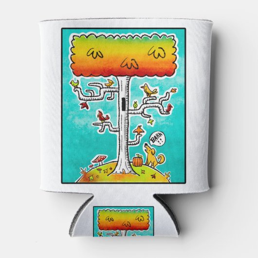 Hond die de herfstvogelboom met vogels opblaast blikjeskoeler (Voorkant)