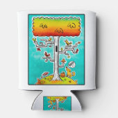 Hond die de herfstvogelboom met vogels opblaast blikjeskoeler (Achterkant)