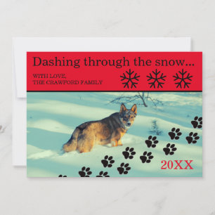 Hond die door de Sneeuw Dwaast - Kerstkaart