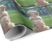 Hond die door een hek met kettingschakel kijkt cadeaupapier (Rol Hoek)