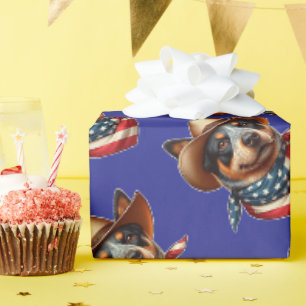Hond die een hoed en een Amerikaanse vlag bandana Cadeaupapier
