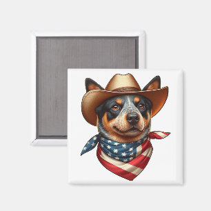 Hond die een hoed en een Amerikaanse vlag bandana Magneet