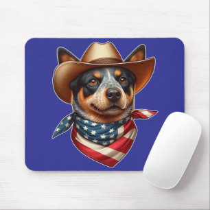 Hond die een hoed en een Amerikaanse vlag bandana Muismat