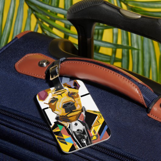 Hond die een pak draagt: digitale kunst bagagelabel (Voorkant Insitu 1)