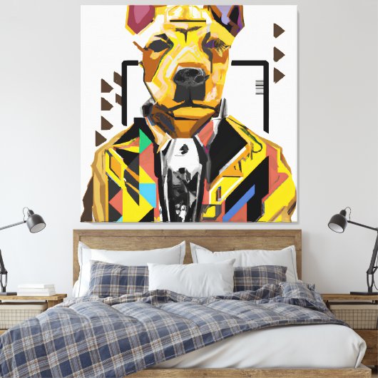 Hond die een pak draagt: digitale kunst canvas afdruk (Insitu (Slaapkamer))