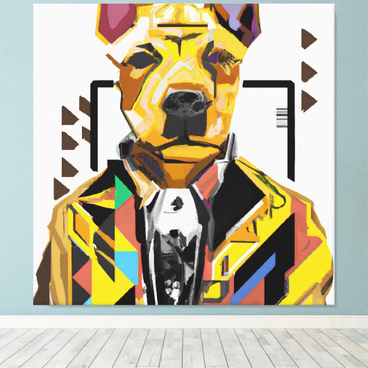 Hond die een pak draagt: digitale kunst canvas afdruk (Insitu (Houten vloer))