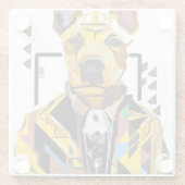 Hond die een pak draagt: digitale kunst glazen onderzetter (Achterkant)