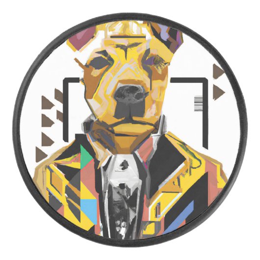 Hond die een pak draagt: digitale kunst hockey puck (Voorkant)