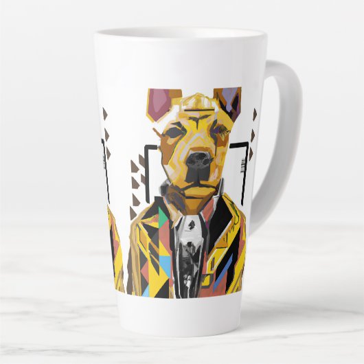 Hond die een pak draagt: digitale kunst latte mok (Rechterhoek)