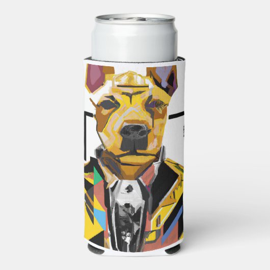 Hond die een pak draagt: digitale kunst seltzer blikjeskoeler (Seltzer Achterkant)