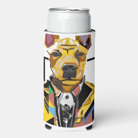 Hond die een pak draagt: digitale kunst seltzer blikjeskoeler (Seltzer Voorkant)