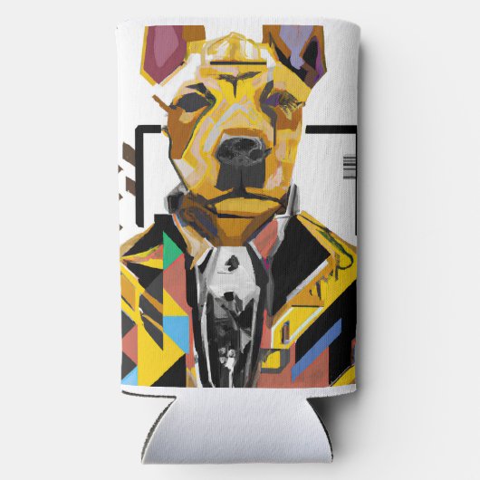 Hond die een pak draagt: digitale kunst seltzer blikjeskoeler (Achterkant)