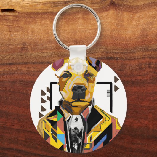 Hond die een pak draagt: digitale kunst sleutelhanger (Achterkant)
