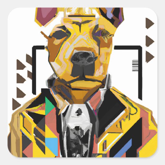 Hond die een pak draagt: digitale kunst vierkante sticker (Voorkant)