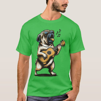 Hond die gitaar speelt zingende Pug Grappige Pugfa T-shirt