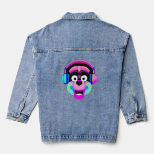 Hond die hoofdtelefoon draagt en plezier heeft denim jacket