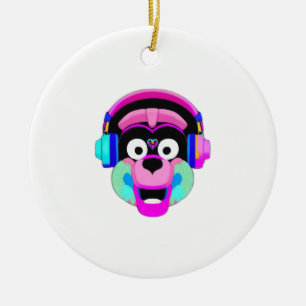 Hond die hoofdtelefoon draagt en plezier heeft keramisch ornament