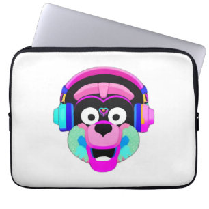 Hond die hoofdtelefoon draagt en plezier heeft laptop sleeve