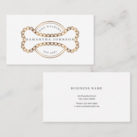 Hond die in goud rondloopt. visitekaartje (Voorkant / Achterkant)