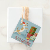 hond die kerstcadeautjes levert bedankjes labels (In situ)