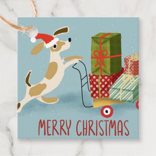 hond die kerstcadeautjes levert bedankjes labels (Voorkant)