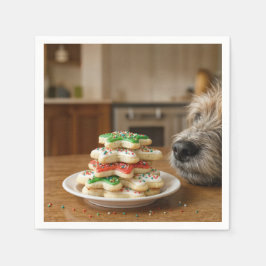 Hond die Kerstsnoepjes Snuffelt Servet
