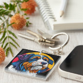 Hond die levendige creativiteit illustreert sleutelhanger (Voorkant Rechts)