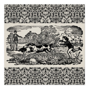 Hond die loopt - antieke huisdierkunst victoriaans poster