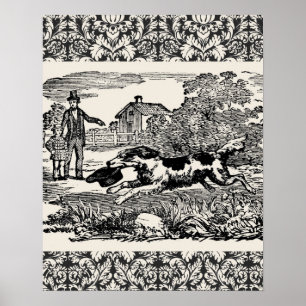 Hond die loopt - antieke huisdierkunst victoriaans poster