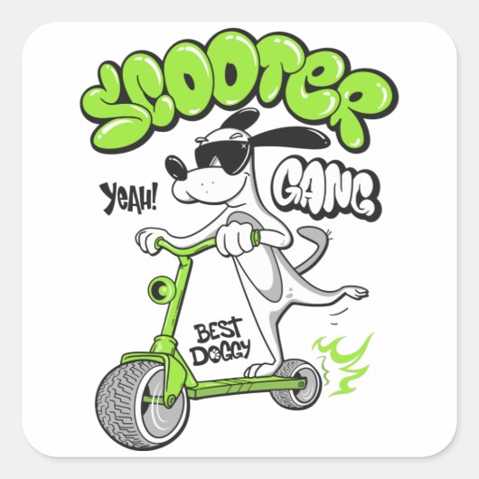 hond die op een scooter rijdt vierkante sticker (Voorkant)