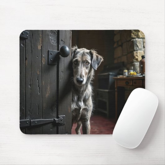 Hond die rond een deur gluurt muismat (Met muis)