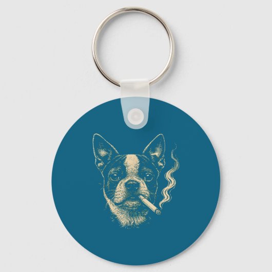 Hond die sigaret rookt Grappig Boston ontwerp Sleutelhanger (Voorkant)