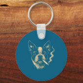 Hond die sigaret rookt Grappig Boston ontwerp Sleutelhanger (Voorkant)