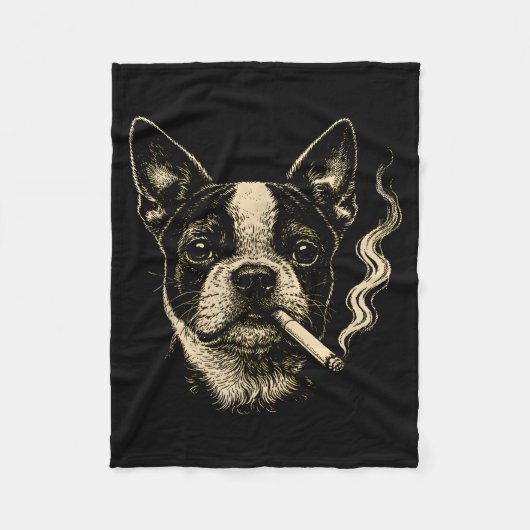 Hond die sigaret rookt Grappige Boston Terrier Mem Fleece Deken (Voorkant)
