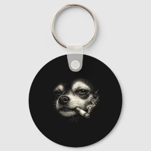 Hond die sigaret rookt grappige chihuahua gezicht sleutelhanger