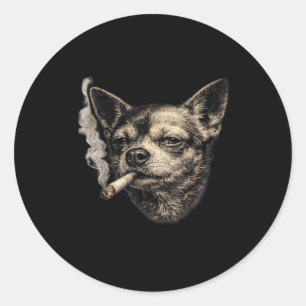 Hond die sigaret rookt grappige chihuahua meme gra ronde sticker