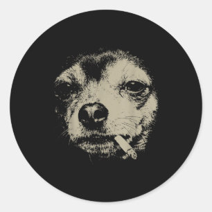 Hond die sigaret rookt Grappige Chihuahua Meme  Ronde Sticker