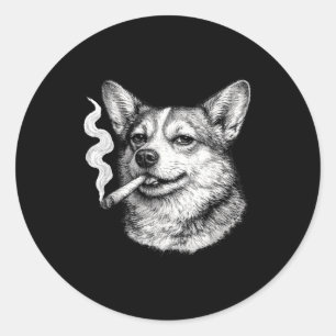 Hond die sigaret rookt grappige corgi-meme vaderda ronde sticker