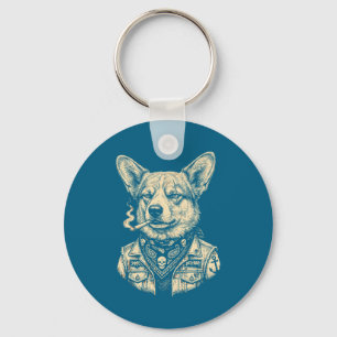 Hond die sigaret rookt vintage corgi sleutelhanger
